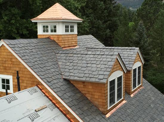 Tile shingle roof closeup